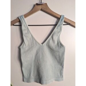 Nikibiki V Neck washed blue cropped tank Sz OS